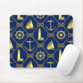 Nautical Gold Blue Lighthouse Sailboat Desk Muismat (Met muis)