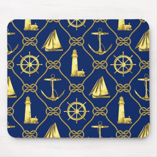 Nautical Gold Blue Lighthouse Sailboat Desk Muismat (Voorkant)