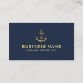 Nautical Gold Boat Anker Plain Navy Blue Visitekaartje (Voorkant)