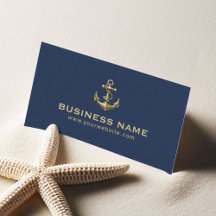 Nautical Gold Boat Anker Plain Navy Blue