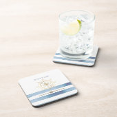 Nautical Gold Boat Wheel, Blue Waterverf Stripes Bier Onderzetter (Rechterzijde)