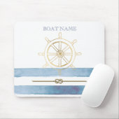 Nautical Gold Boat Wheel, Blue Waterverf Stripes Muismat (Met muis)