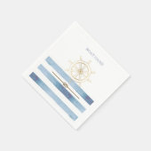 Nautical Gold Boat Wheel, Blue Waterverf Stripes Servet (Hoek)