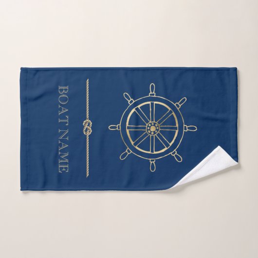 Nautical Gold Boat Wheel, Navy Blue Bad Handdoek (Handdoek)
