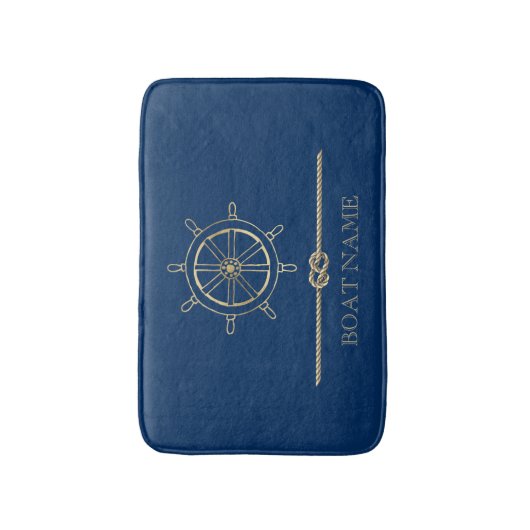 Nautical Gold Boat Wheel, Navy Blue Badmat (Voorkant Verticaal)