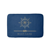 Nautical Gold Boat Wheel, Navy Blue Badmat (Voorkant)