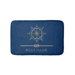 Nautical Gold Boat Wheel, Navy Blue Badmat
