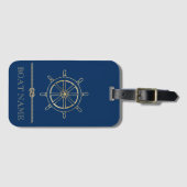Nautical Gold Boat Wheel, Navy Blue Bagagelabel (Voorkant (horizontaal))