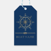 Nautical Gold Boat Wheel, Navy Blue Cadeaulabel (Voorkant)