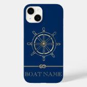 Nautical Gold Boat Wheel, Navy Blue Case-Mate iPhone Case (Achterkant)