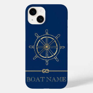 Nautical Gold Boat Wheel, Navy Blue Case-Mate iPhone 14 Hoesje