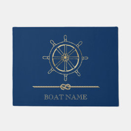 Nautical Gold Boat Wheel, Navy Blue Deurmat
