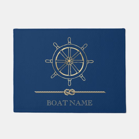 Nautical Gold Boat Wheel, Navy Blue Deurmat (Voorkant)
