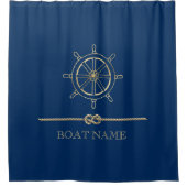 Nautical Gold Boat Wheel, Navy Blue Douchegordijn (Voorkant)