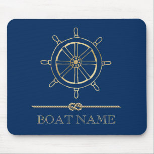 Nautical Gold Boat Wheel, Navy Blue Muismat