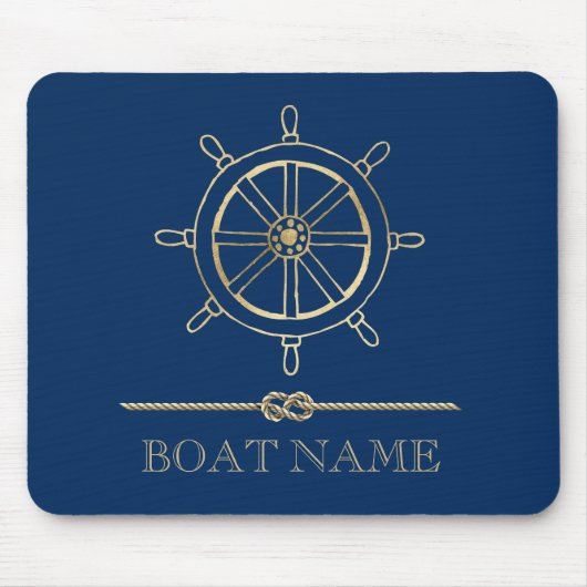 Nautical Gold Boat Wheel, Navy Blue Muismat (Voorkant)