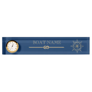 Nautical Gold Boat Wheel, Navy Blue Naambordje