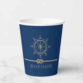 Nautical Gold Boat Wheel, Navy Blue Papieren Bekers