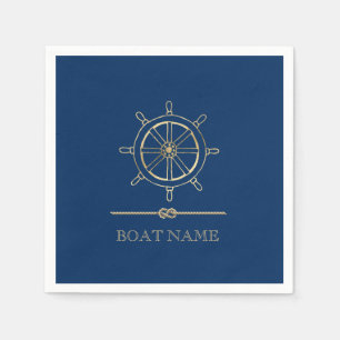 Nautical Gold Boat Wheel, Navy Blue Servet