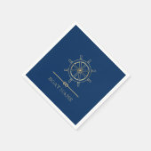 Nautical Gold Boat Wheel, Navy Blue Servet (Hoek)