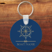 Nautical Gold Boat Wheel, Navy Blue Sleutelhanger (Voorkant)