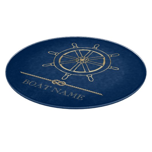 Nautical Gold Boat Wheel, Navy Blue Snijplank (Hoek)