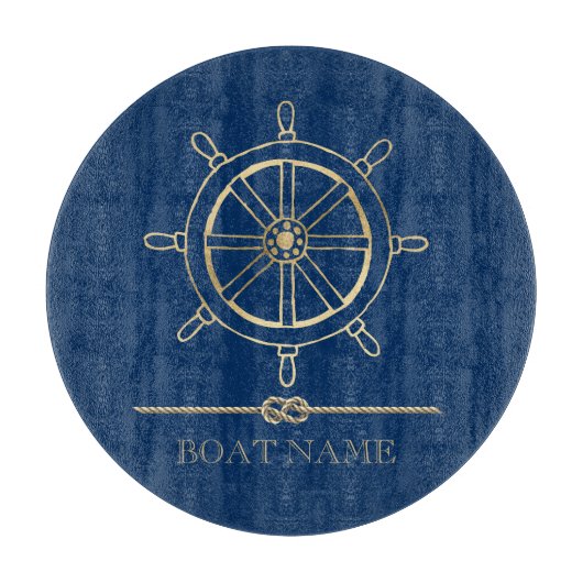 Nautical Gold Boat Wheel, Navy Blue Snijplank (Voorkant)