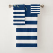 Nautical, Gold Boat Wheel, Navy Blue Stripes Bad Handdoek (Insitu)