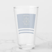 Nautical, Gold Boat Wheel, Navy Blue Stripes Glas (Achterkant)