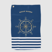 Nautical, Gold Boat Wheel, Navy Blue Stripes Golfhanddoek (Voorkant)