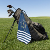 Nautical, Gold Boat Wheel, Navy Blue Stripes Golfhanddoek (Groen)