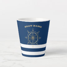 Nautical, Gold Boat Wheel, Navy Blue Stripes