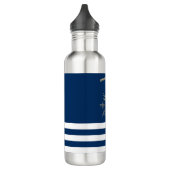 Nautical, Gold Boat Wheel, Navy Blue Stripes Waterfles (Links)