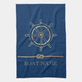 Nautical Gold Boat Wheel, Navy Blue Theedoek (Verticaal)