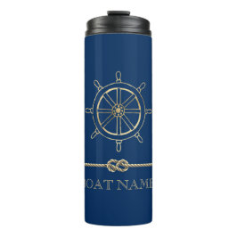 Nautical Gold Boat Wheel, Navy Blue Thermosbeker