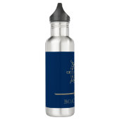 Nautical Gold Boat Wheel, Navy Blue Waterfles (Links)
