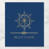 Nautical Gold Boat Wheel, Navy Blue Wijn Etiket (Enkel label)