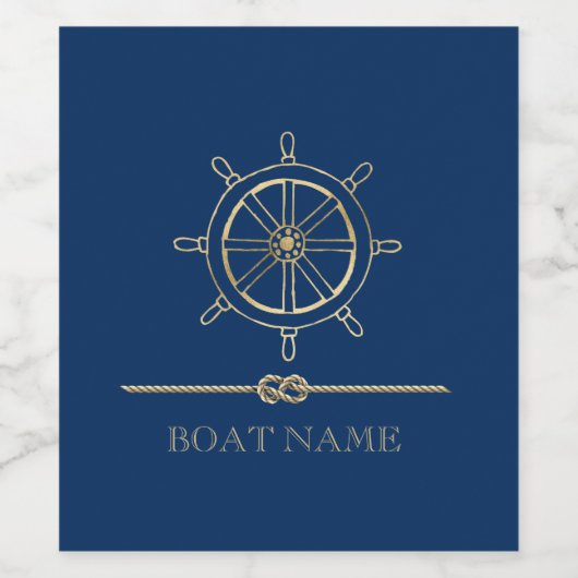 Nautical Gold Boat Wheel, Navy Blue Wijn Etiket (Enkel label)