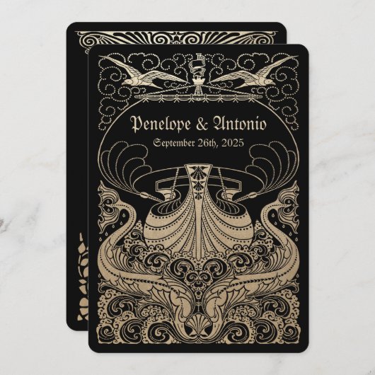  Nautical Gold Foil Wedding Invitations Kaart (Voorkant / Achterkant)