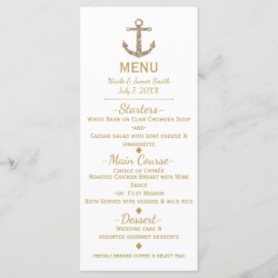 Nautical Gold Glitter Anchor Glamor-menukaart Menu