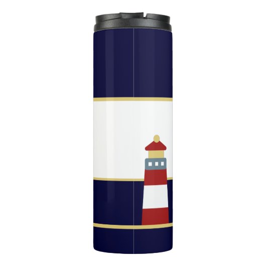 Nautical Gold, Navy Blue Burgundy Maroon Red Light Thermosbeker (Achterkant)