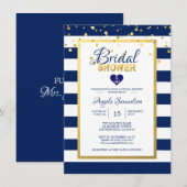 Nautical Gold Navy Blue Stripes Vrijgezellenfeest Kaart (Voorkant / Achterkant)