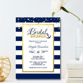 Nautical Gold Navy Blue Stripes Vrijgezellenfeest Kaart