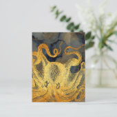 Nautical Gold Octopus Black Ink Waterverf Briefkaart (Staand voorkant)