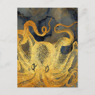 Nautical  Gold Octopus Black Ink Waterverf Briefkaart