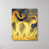 Nautical Gold Octopus Black Ink Waterverf Canvas Afdruk (Voorkant)