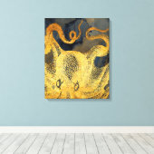 Nautical Gold Octopus Black Ink Waterverf Canvas Afdruk (Insitu (Houten vloer))