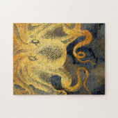 Nautical Gold Octopus Black Ink Waterverf Legpuzzel (Horizontaal)