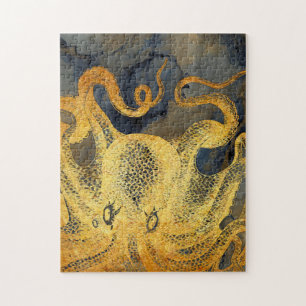 Nautical  Gold Octopus Black Ink Waterverf Legpuzzel