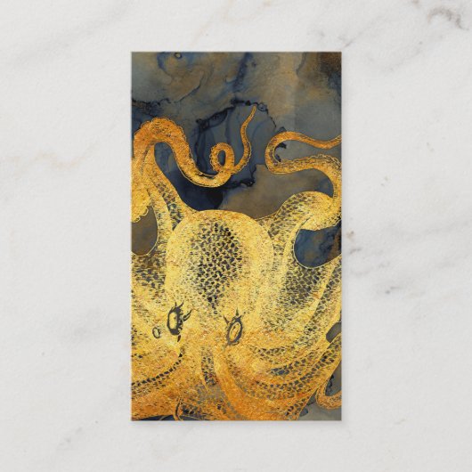 Nautical  Gold Octopus Black Ink Waterverf Visitekaartje (Voorkant)